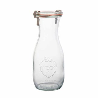 Weck juice bottle 530ml - Including glass lid, canning ring and weck clamps - buy at Lekkerhoning.nl