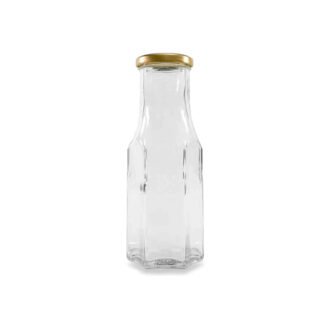 Glazen hexagonale saus fles 263 ml - per tray van 40 stuks - Lekkerhoning.nl
