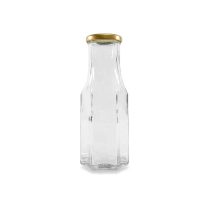 Glazen hexagonale saus fles 263 ml - per tray van 40 stuks - Lekkerhoning.nl